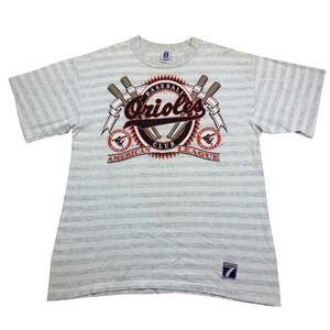 Vintage 90's Baltimore Orioles Graphic T-Shirt Logo 7 Faded Made in USA Size L